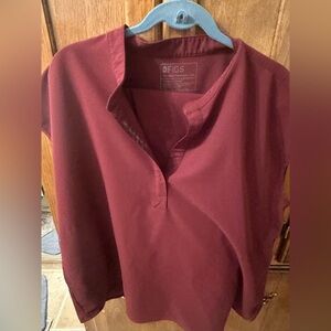 FIGS Women's Maroon Scrub top and bottoms